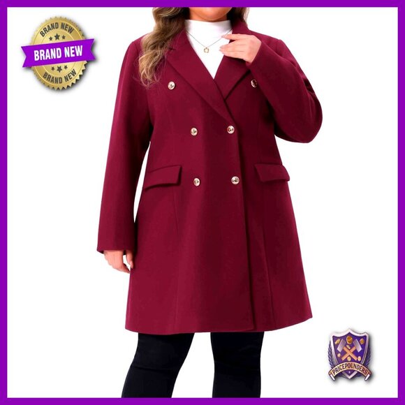 Jackets & Blazers - Plus Size Wool Pea Coat Double Breasted Notch Lapel Long Trench Elegant Chic